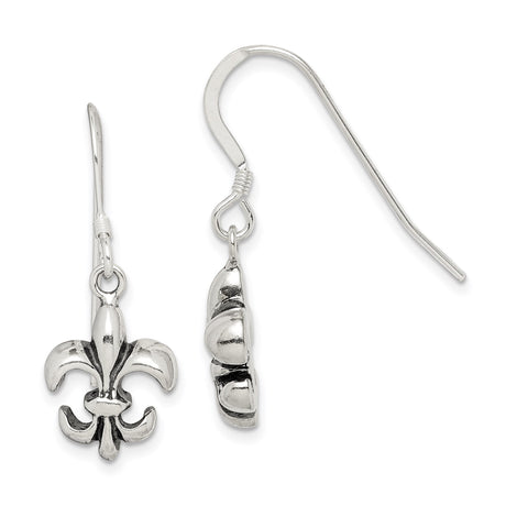 Sterling Silver Dangle Earrings with Fleur De Lis French Heritage Design for Women