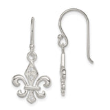Sterling Silver Fleur de Lis Dangle Earrings with Cubic Zirconia Accents