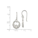 Sterling Silver Claddagh Dangle Earrings with Heart, Crown, and Hands Celtic Design