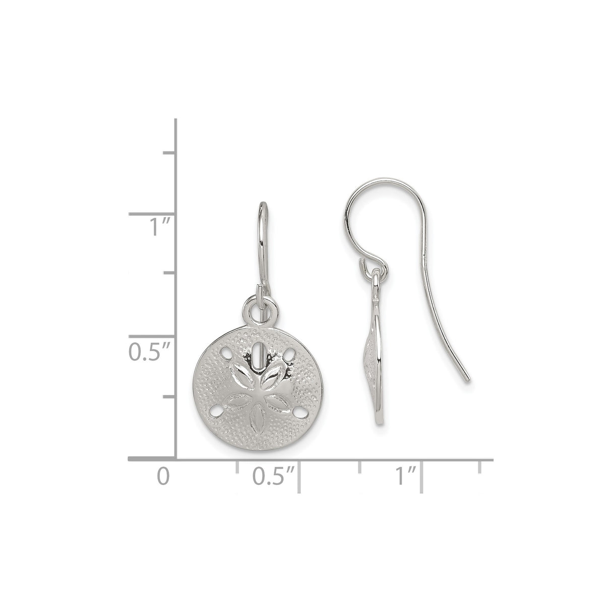 Sterling Silver Sand Dollar Dangle Earrings with Textured Seashell Design and Ocean Theme