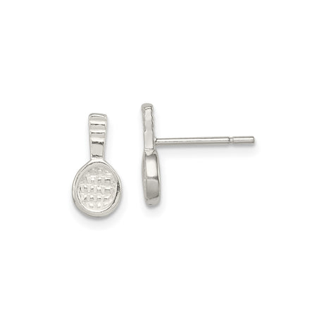 Sterling Silver Tennis Racket Stud Earrings for Women and Unisex Wear, Miniature Racket Design Sports Jewelry, Lightweight Athletic Style Studs, Symbolic Active Lifestyle Tennis Fashion Accessory