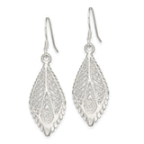 Sterling Silver Leaf Filigree Dangle Earrings, Lightweight Teardrop Boho Design for Women