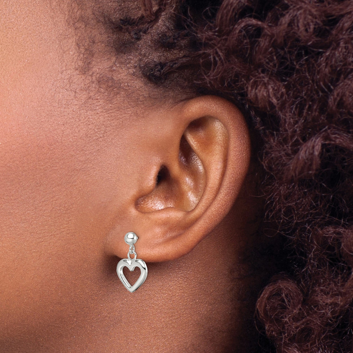 Sterling Silver Heart Drop Earrings with Open-Heart Design, Romantic Dangle Style
