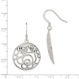 Sterling Silver Dangle Earrings with Openwork Circle and Romantic Rose Design