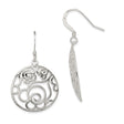 Sterling Silver Dangle Earrings with Openwork Circle and Romantic Rose Design