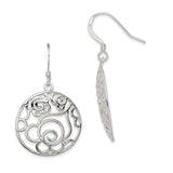 Sterling Silver Dangle Earrings with Openwork Circle and Romantic Rose Design