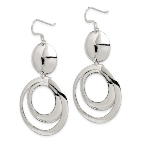 Sterling Silver Dangle Earrings with Open Circles and Disc Design, Modern Minimalist Style