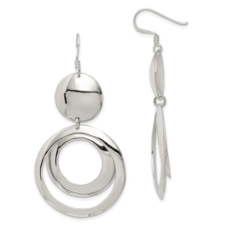 Sterling Silver Dangle Earrings with Open Circles and Disc Design, Modern Minimalist Style
