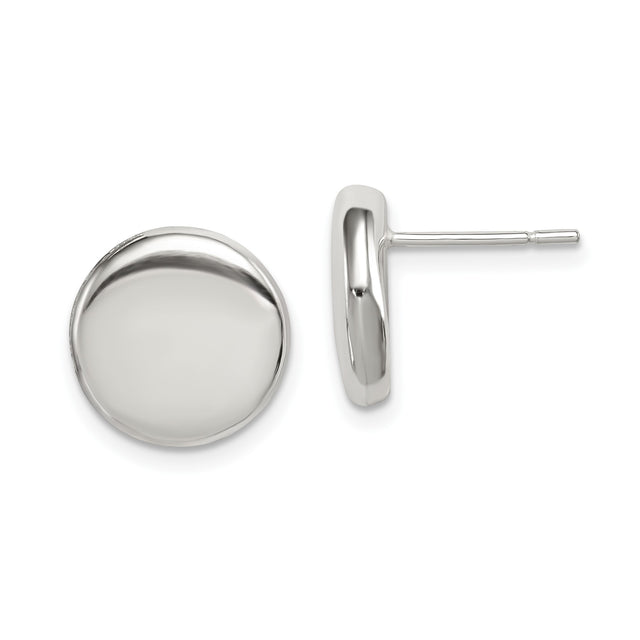 Sterling Silver Stud Earrings, Round Dome Design with Polished Finish, Minimalist Unisex Style