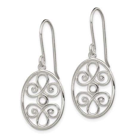 Sterling Silver Dangle Earrings with Openwork Oval Design and Celtic Knot Scroll Filigree