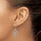 Sterling Silver Dangle Earrings with Openwork Oval Design and Celtic Knot Scroll Filigree