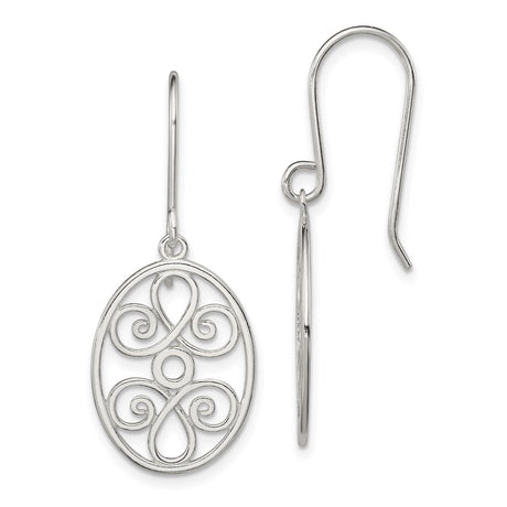 Sterling Silver Dangle Earrings with Openwork Oval Design and Celtic Knot Scroll Filigree