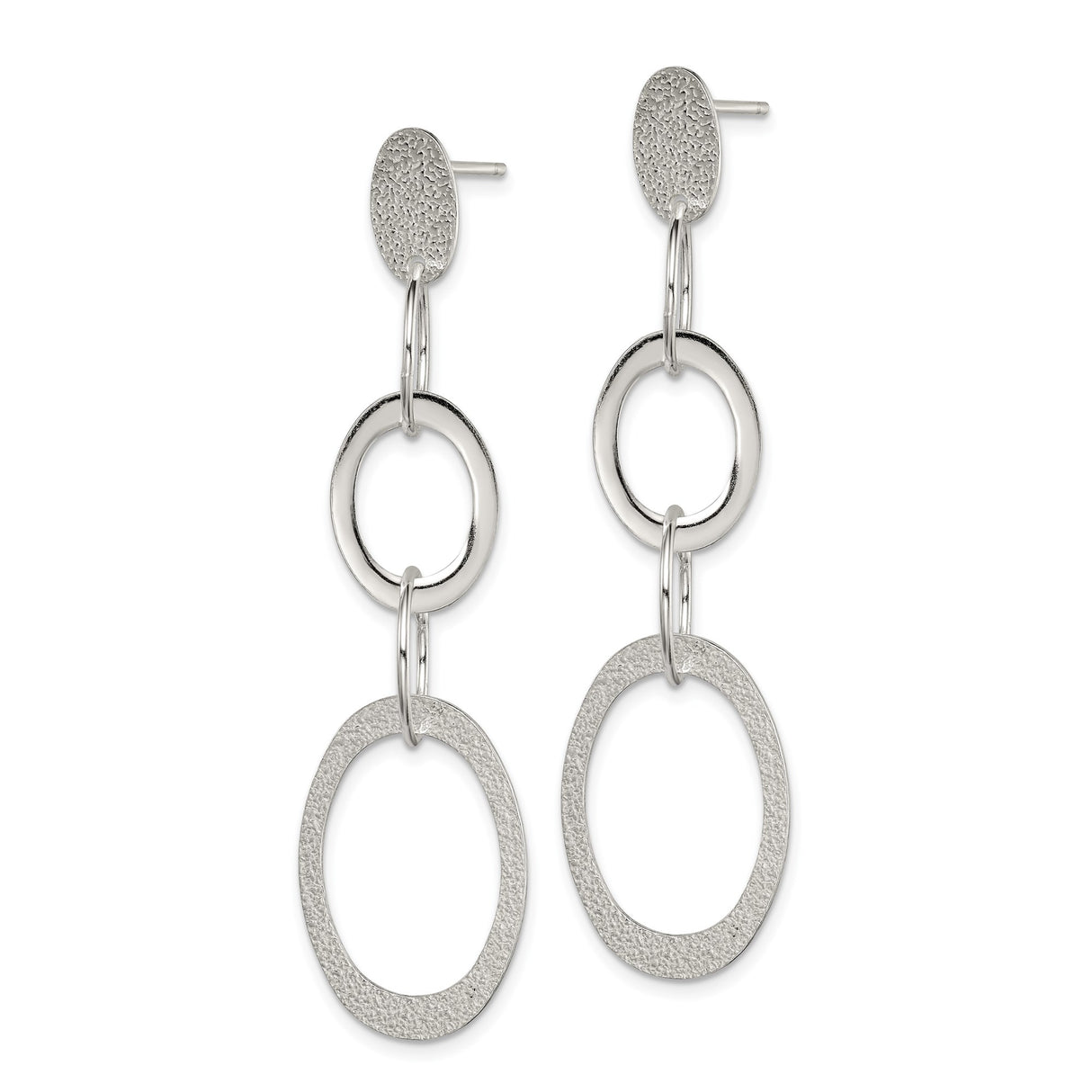 Sterling Silver Dangle Earrings with Interlocking Circles and Ovals, Geometric Drop Design
