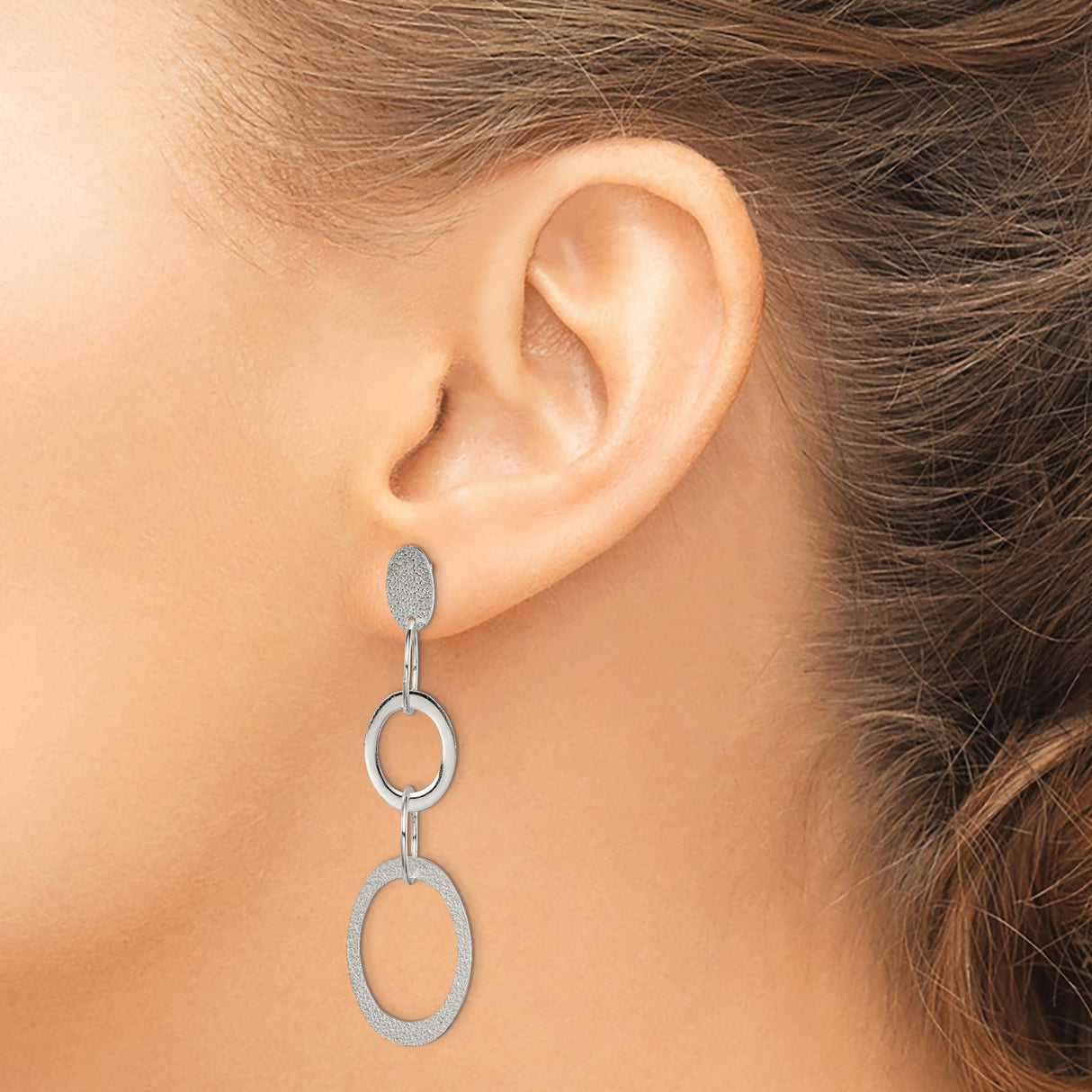 Sterling Silver Dangle Earrings with Interlocking Circles and Ovals, Geometric Drop Design