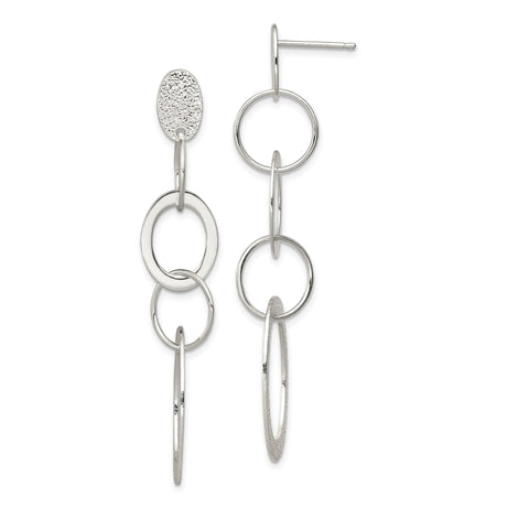 Sterling Silver Dangle Earrings with Interlocking Circles and Ovals, Geometric Drop Design