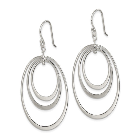 Sterling Silver Dangle Earrings with Triple Open Oval Hoops, Modern Lightweight Drop Design