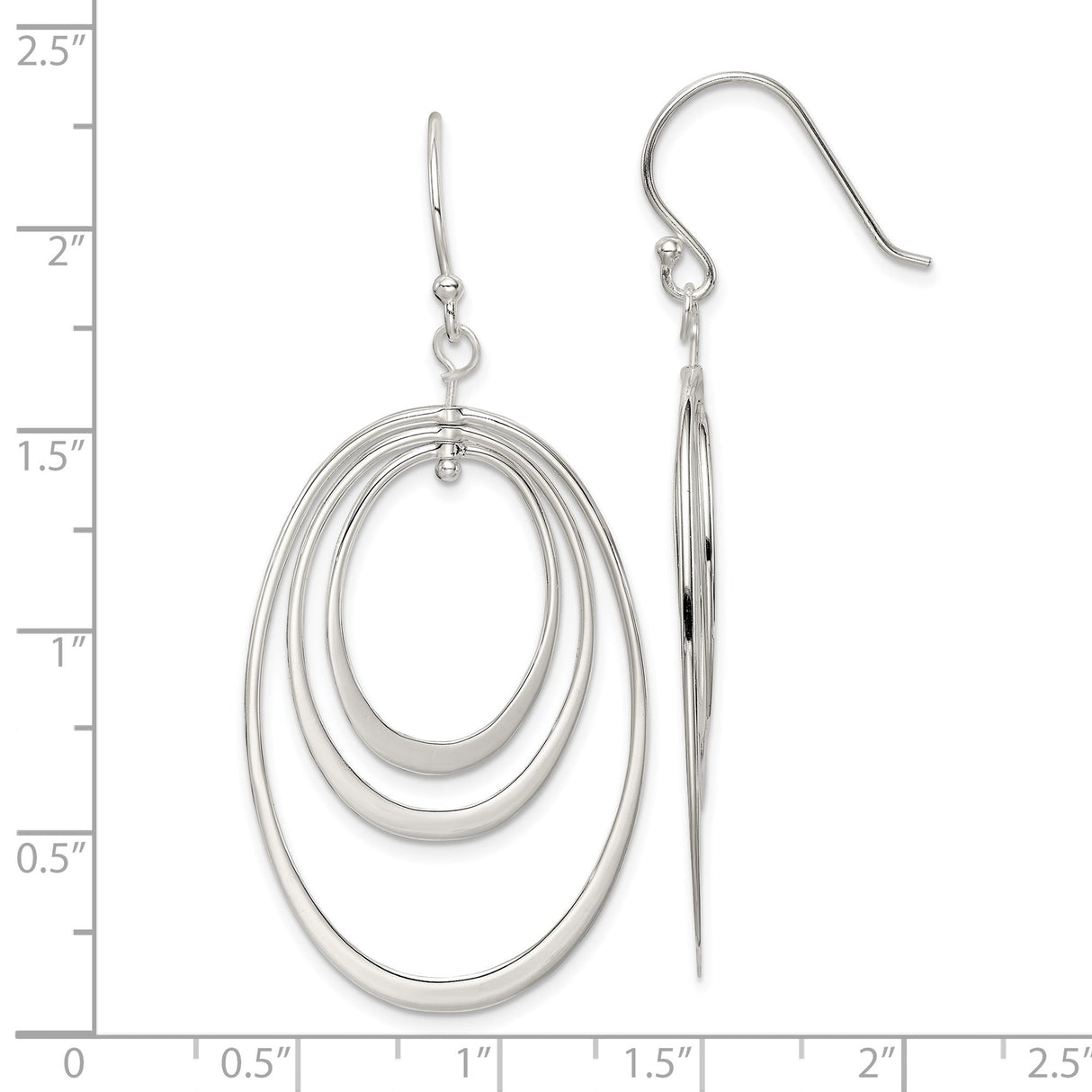 Sterling Silver Dangle Earrings with Triple Open Oval Hoops, Modern Lightweight Drop Design