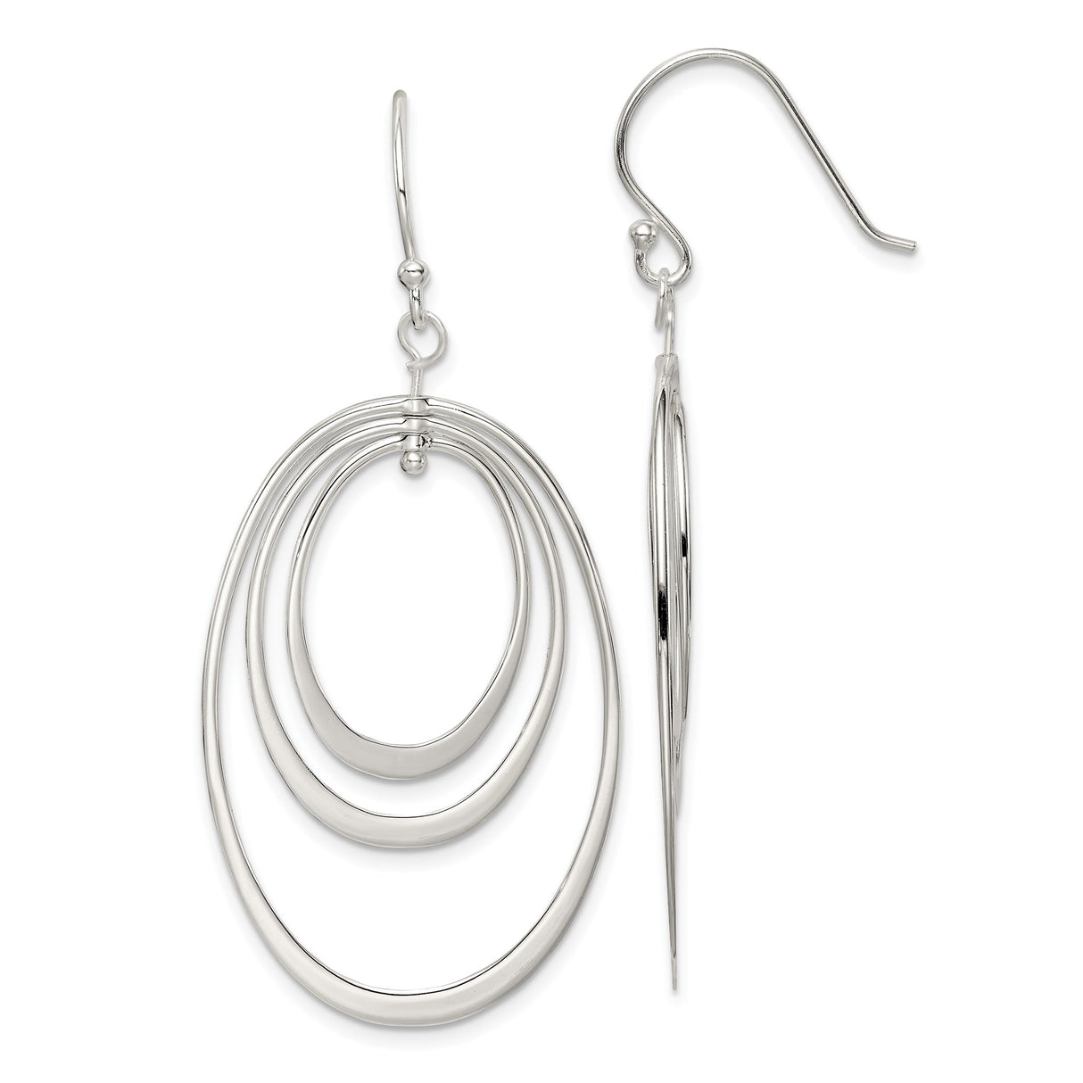Sterling Silver Dangle Earrings with Triple Open Oval Hoops, Modern Lightweight Drop Design