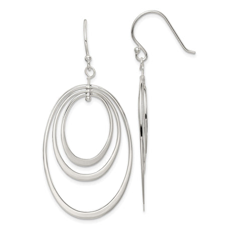 Sterling Silver Dangle Earrings with Triple Open Oval Hoops, Modern Lightweight Drop Design