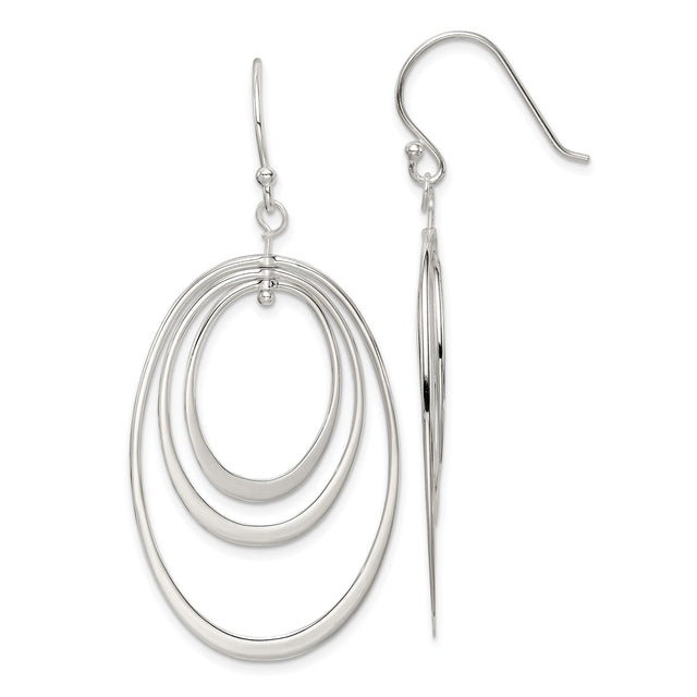 Sterling Silver Dangle Earrings with Triple Open Oval Hoops, Modern Lightweight Drop Design