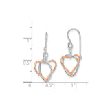 Sterling Silver Drop Earrings with Rose Gold Plated Interlocking Open Heart Design for Women