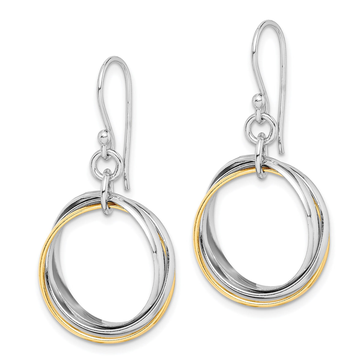 Sterling Silver Drop Earrings with Interlocking Tri-Color Hoops for Women