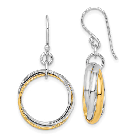 Sterling Silver Drop Earrings with Interlocking Tri-Color Hoops for Women
