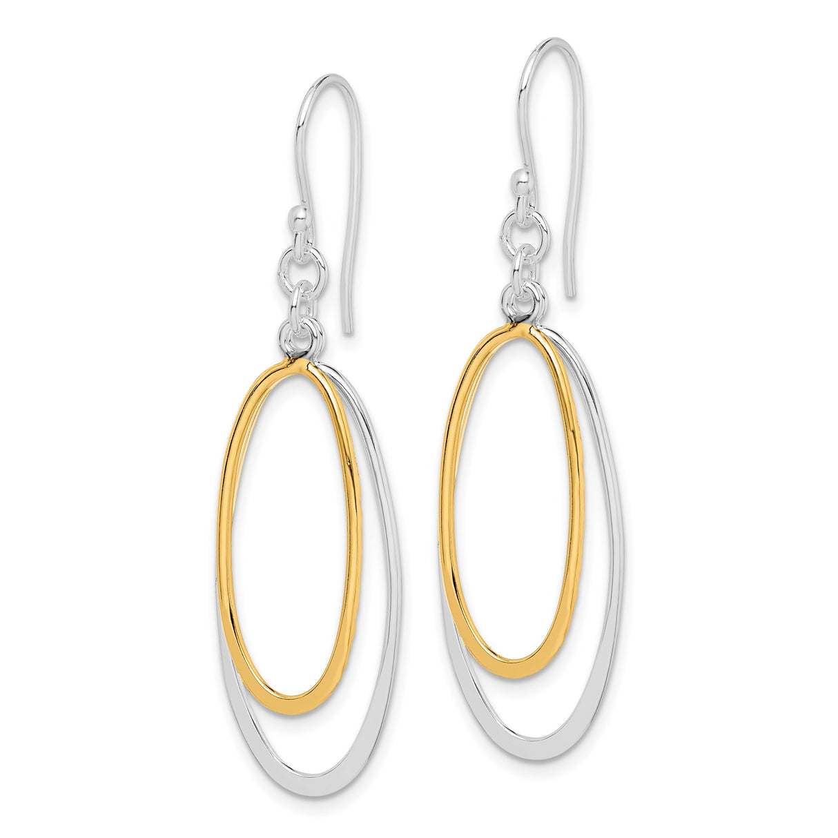 Sterling Silver Dangle Earrings with Dual Oval Loops in Mixed Metal Tones, Modern Minimalist Design