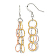 Sterling Silver Dangle Earrings with Interlocking Tri-Color Circles, Chandelier Drop Design