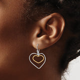 Sterling Silver Dangle Earrings with Open Double Heart Design, Gold Plated and Silver Mixed Metal Style