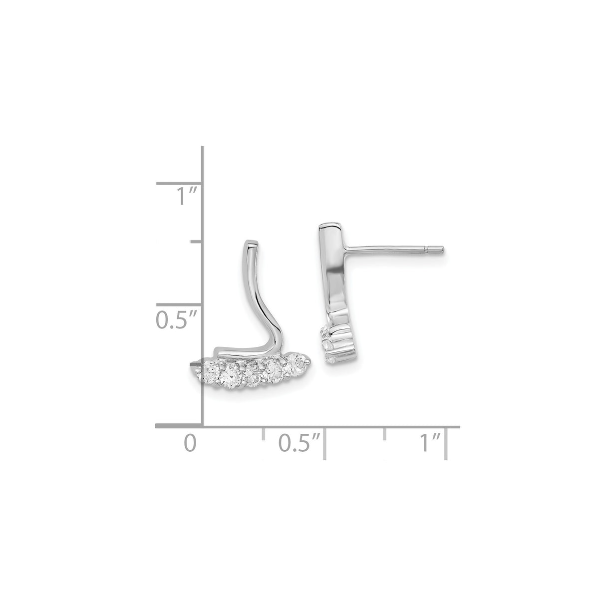 Sterling Silver Ear Climbers with Cubic Zirconia, Curved Bar Design, Modern Minimalist Style