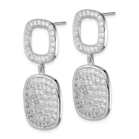 Sterling Silver Dangle Earrings with Cubic Zirconia, Double Cushion Design, Modern Drop Style