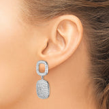 Sterling Silver Dangle Earrings with Cubic Zirconia, Double Cushion Design, Modern Drop Style