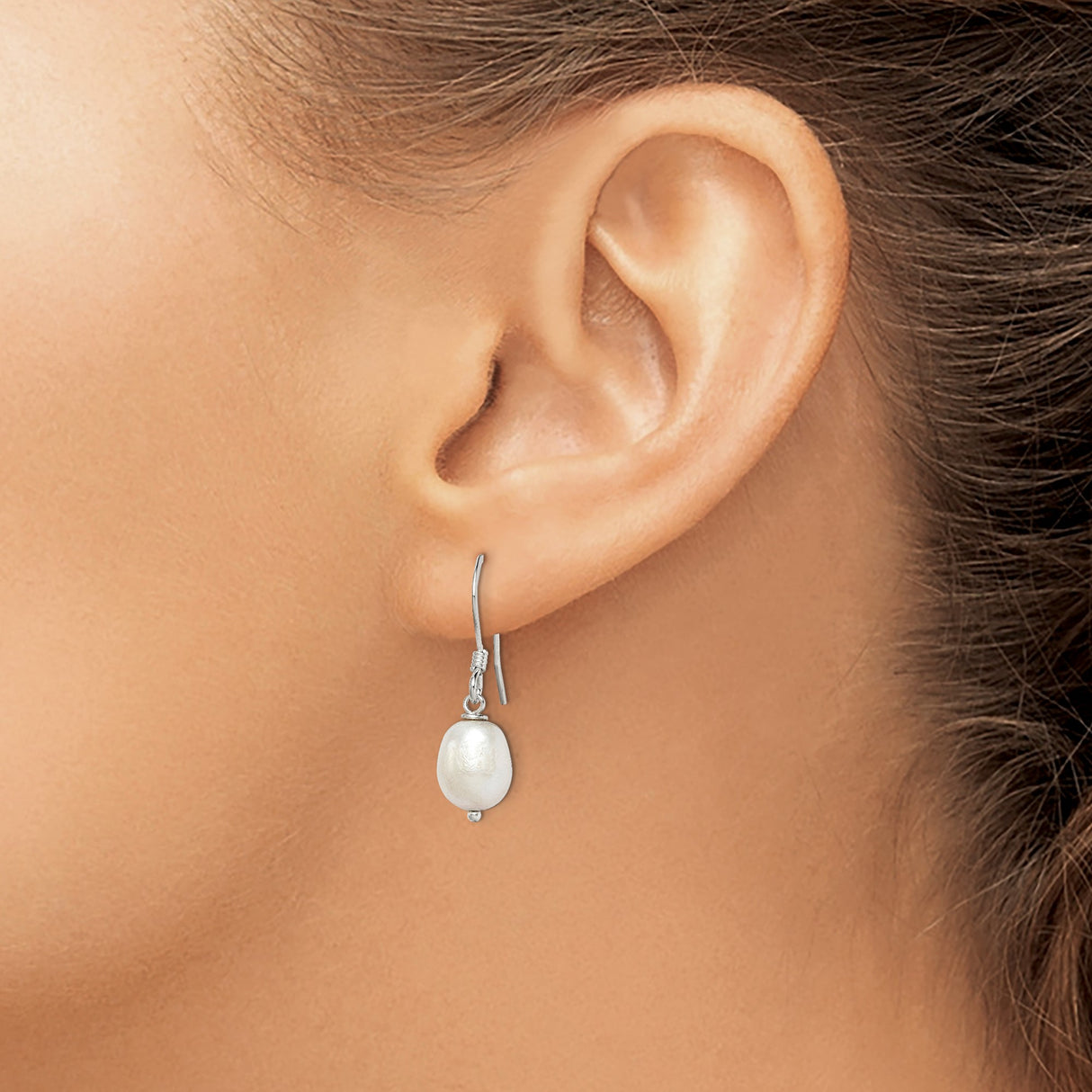 Sterling Silver Dangle Drop Earrings with Natural White Freshwater Pearls, Minimalist Design for Women
