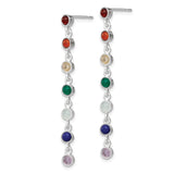 Sterling Silver Chakra Drop Earrings with Seven Multicolor Quartz Gemstones in Vertical Design