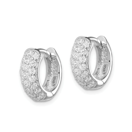 Sterling Silver Hoop Earrings with Cubic Zirconia, Hinged Closures, Lightweight Minimalist Design