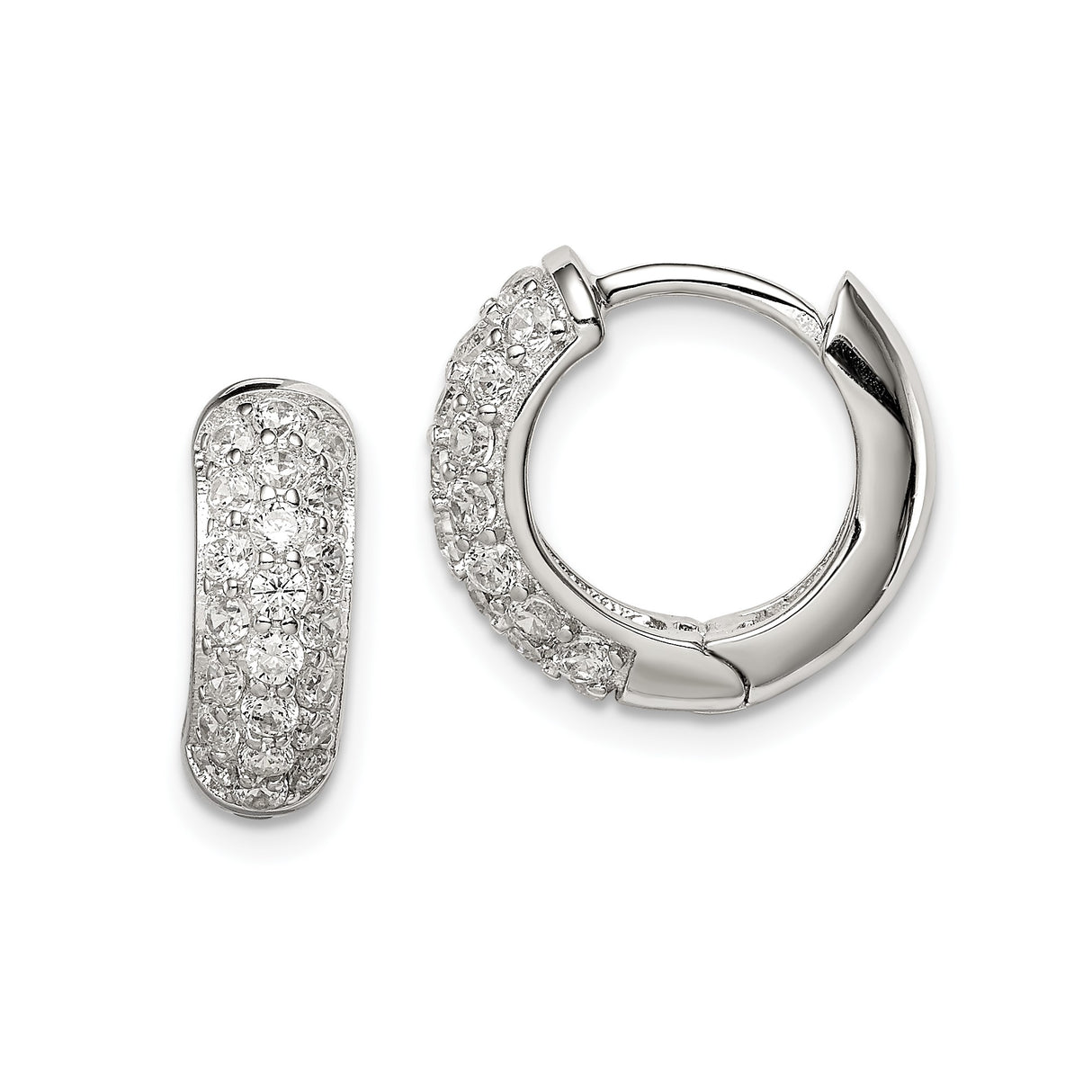 Sterling Silver Hoop Earrings with Cubic Zirconia, Hinged Closures, Lightweight Minimalist Design