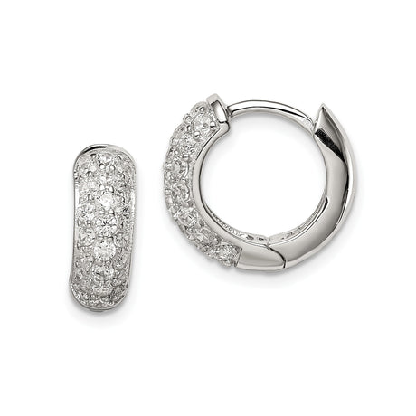 Sterling Silver Hoop Earrings with Cubic Zirconia, Hinged Closures, Lightweight Minimalist Design