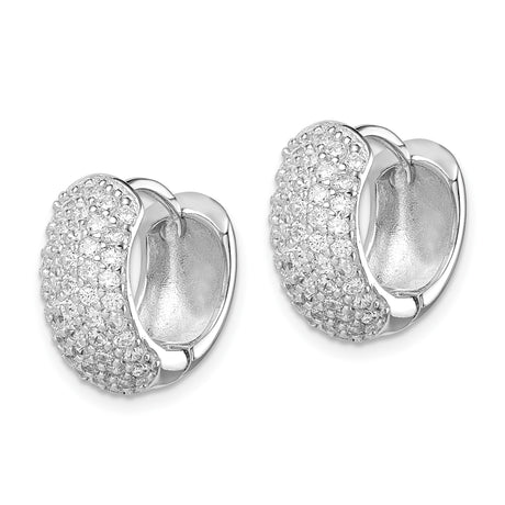 Sterling Silver Hoop Earrings with Cubic Zirconia, Pavé Huggie Style for Women
