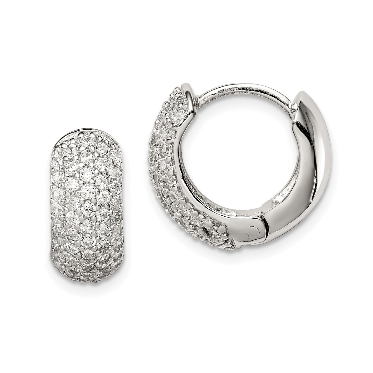 Sterling Silver Hoop Earrings with Cubic Zirconia, Pavé Huggie Style for Women