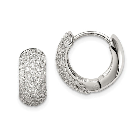 Sterling Silver Hoop Earrings with Cubic Zirconia, Pavé Huggie Style for Women