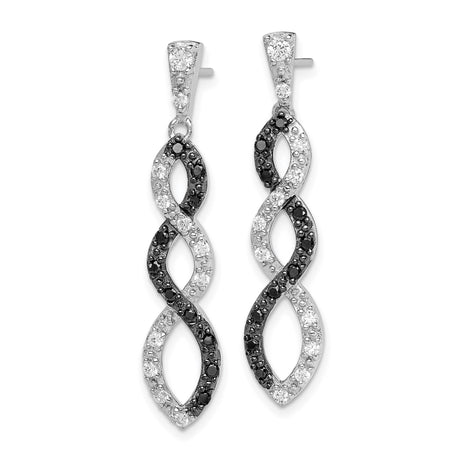 Sterling Silver Infinity Dangle Earrings with Black and White Cubic Zirconia, Twisted Design