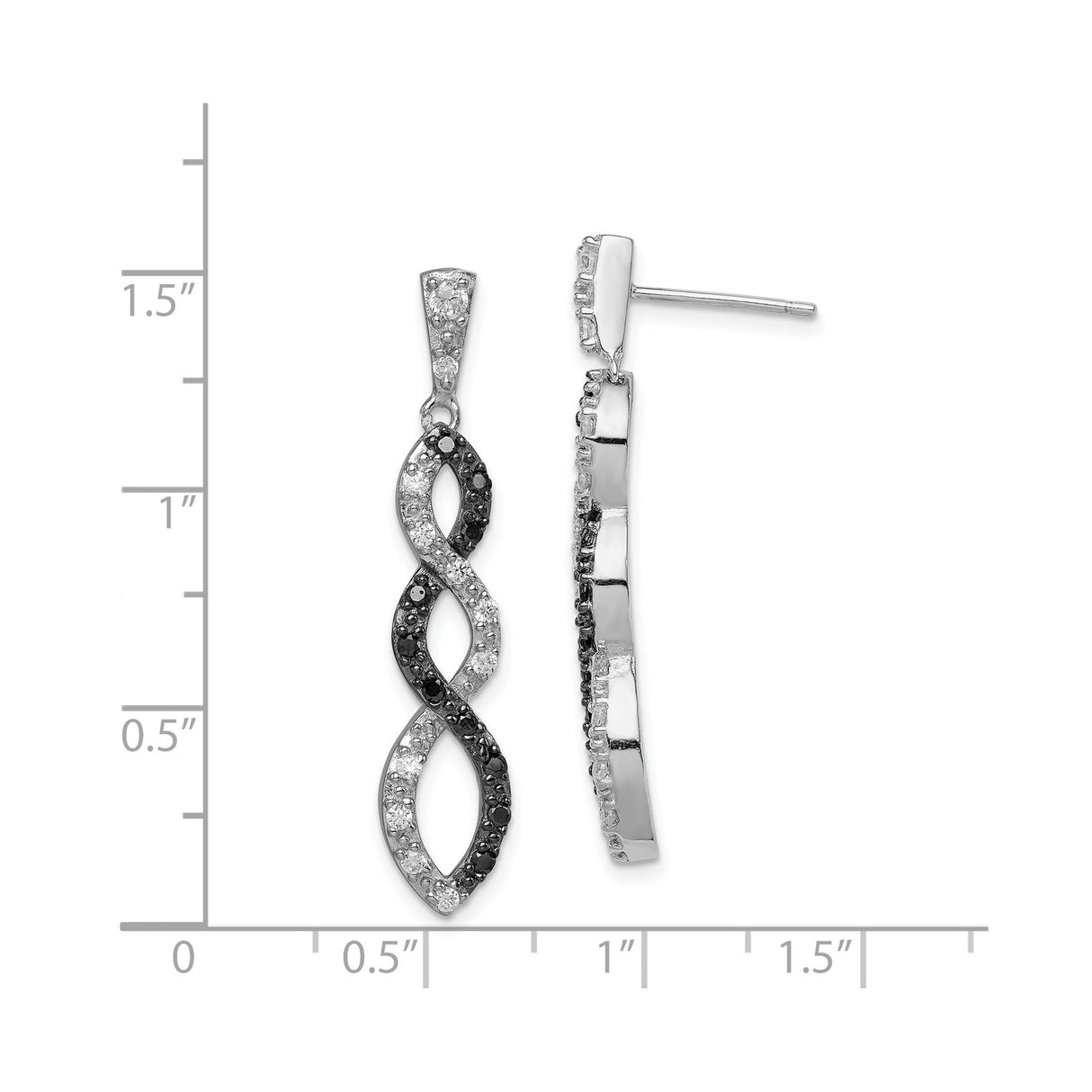 Sterling Silver Infinity Dangle Earrings with Black and White Cubic Zirconia, Twisted Design