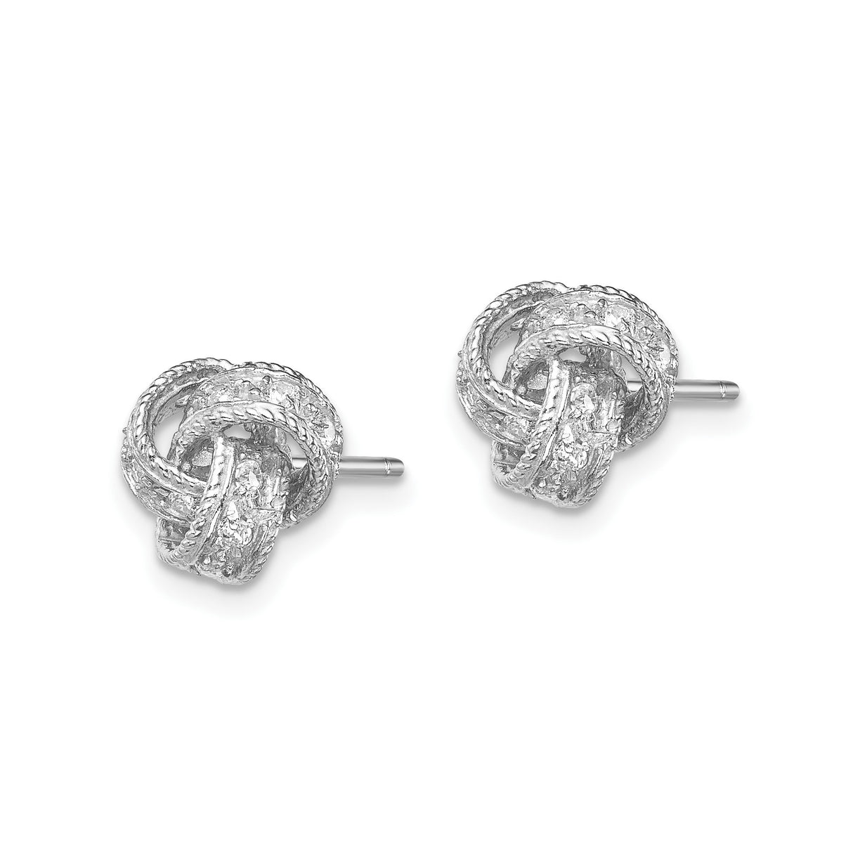 Sterling Silver Love Knot Stud Earrings with Cubic Zirconia, Textured Intertwined Design