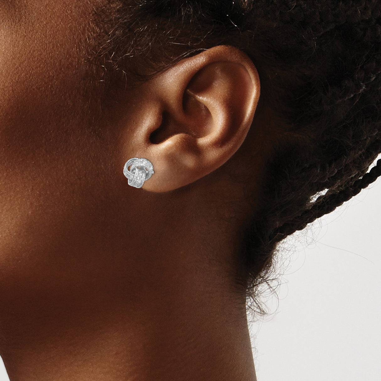 Sterling Silver Love Knot Stud Earrings with Cubic Zirconia, Textured Intertwined Design