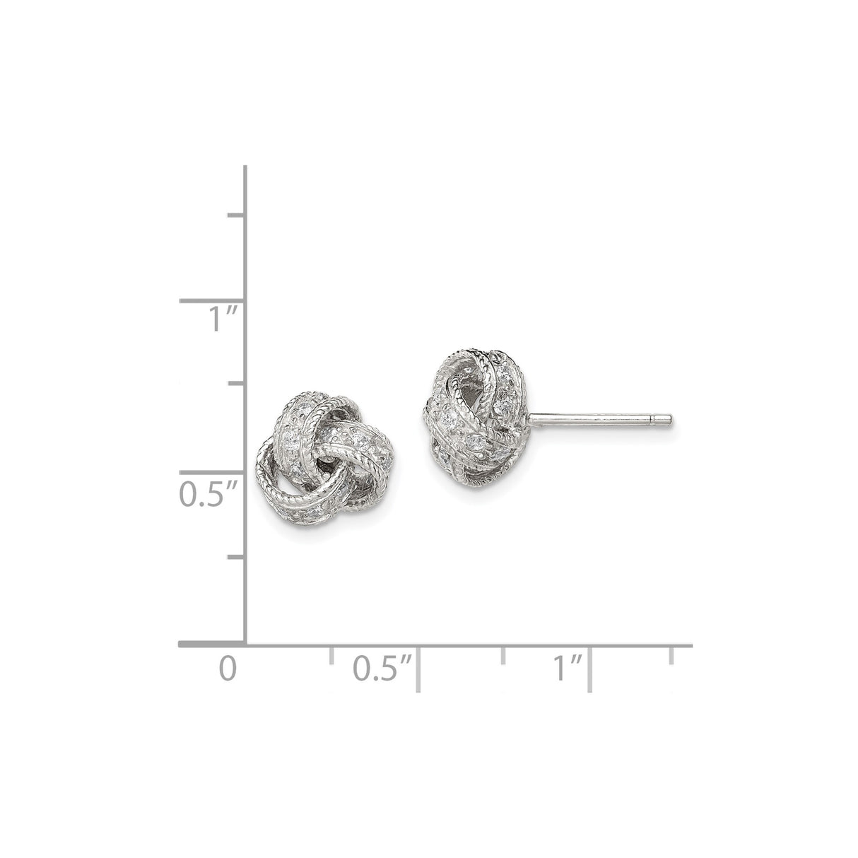 Sterling Silver Love Knot Stud Earrings with Cubic Zirconia, Textured Intertwined Design