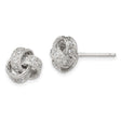 Sterling Silver Love Knot Stud Earrings with Cubic Zirconia, Textured Intertwined Design