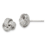 Sterling Silver Love Knot Stud Earrings with Cubic Zirconia, Textured Intertwined Design