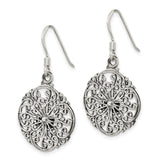 Sterling Silver Dangle Earrings with Openwork Floral Mandala Design, Boho Filigree Drop Style