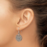 Sterling Silver Dangle Earrings with Openwork Floral Mandala Design, Boho Filigree Drop Style